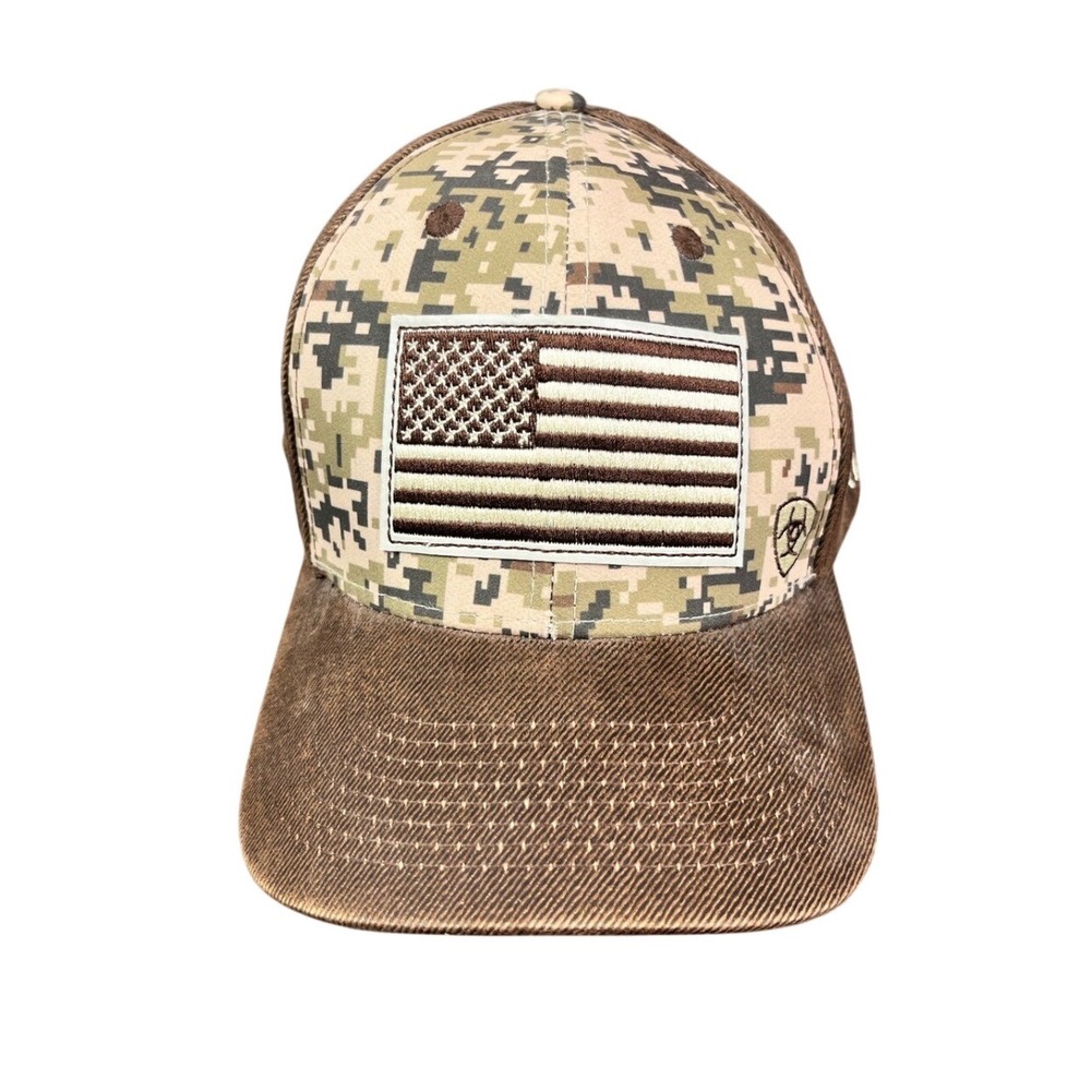 Ariat Mens Digital Camo American Flag Snapback Hat Brown Patch Cap OSFM